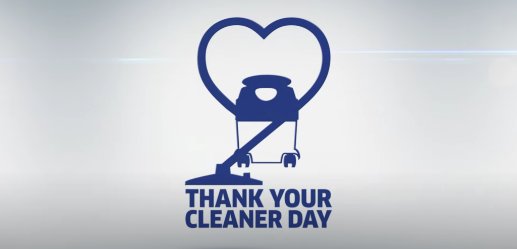 Icon of cleaning machine in heart shape, text: "Thank Your Cleaner Day.