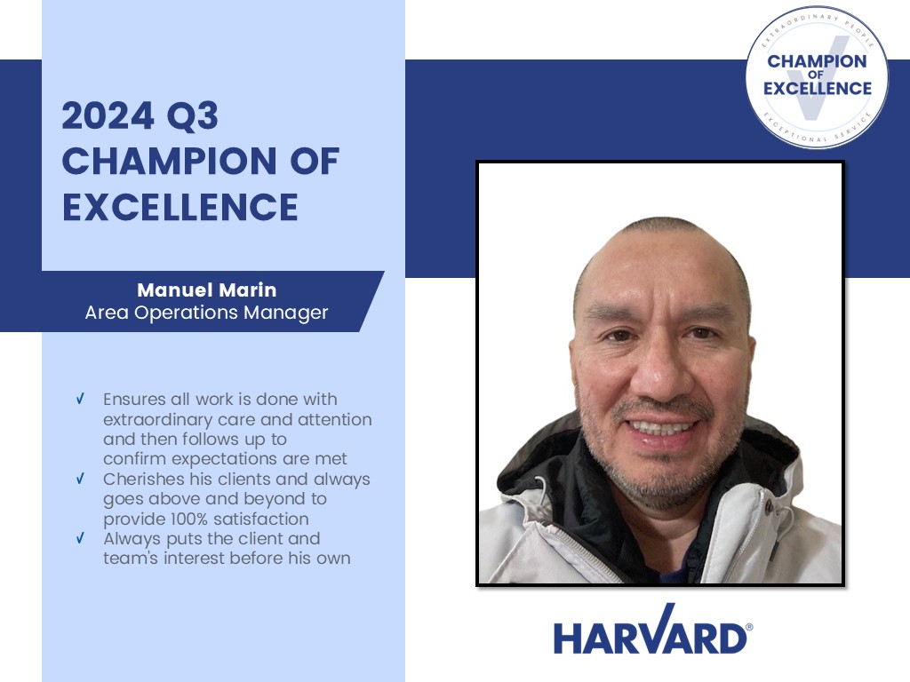 Portrait of Manuel Marin, 2024 Q3 Champion of Excellence, Area Operations Manager at Harvard.