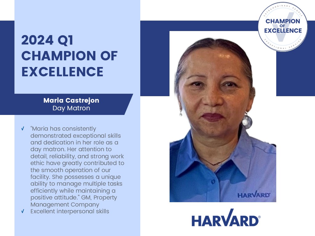 Portrait of Maria Castrejon, 2024 Q1 Champion of Excellence at Harvard Property Management Company.